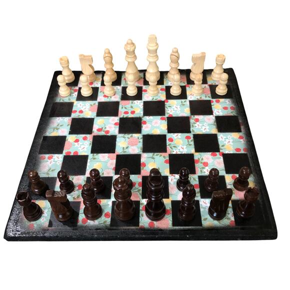 Scrapbook Chess Set - Mint Green Flowers - Picture 1 of 12